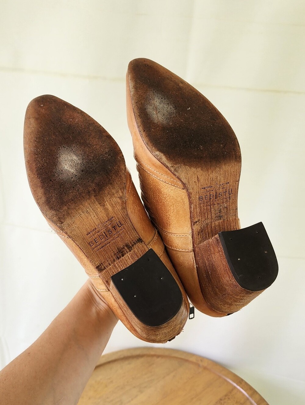 Bed Stu Trough Tan Leather Cutout Block Heel Booties - Picture 9 of 13